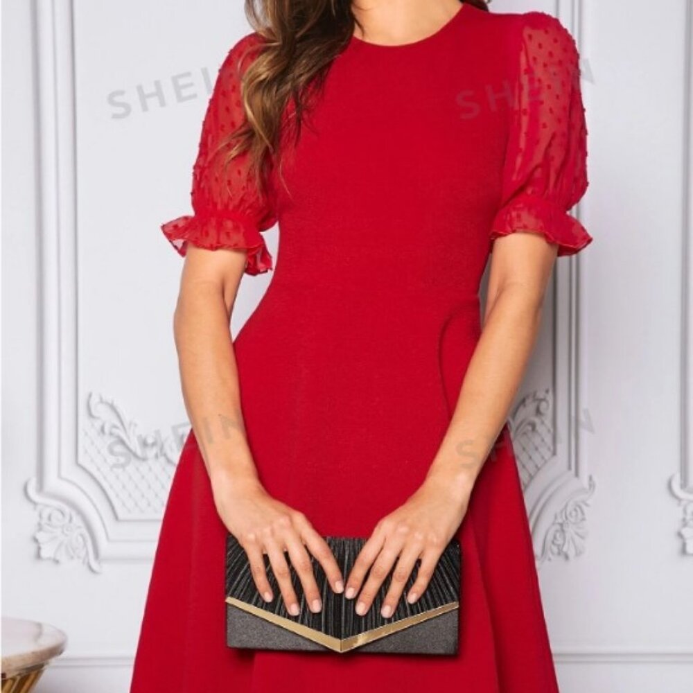 Clasi Swiss Dot Mesh Sleeve Dress